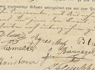 Eine alte Geburtsurkunde mit der Unterschrift von Agnes Senf